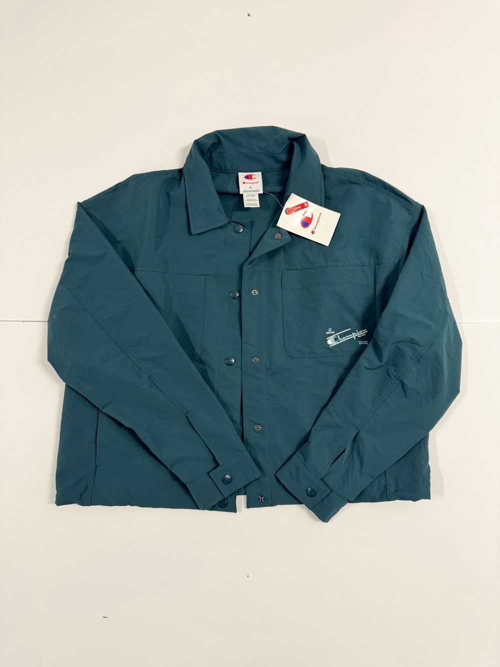 Champion Women's Vintage style Teal Snap-Front windbreaker Jacket